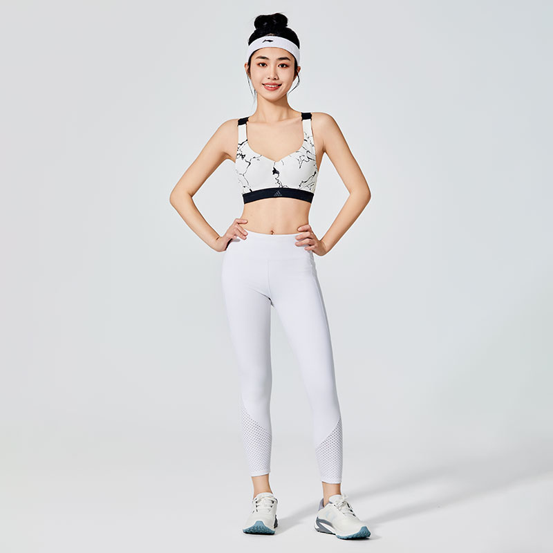 Legging Sukan Putih Tulen Wanita dengan Mesh